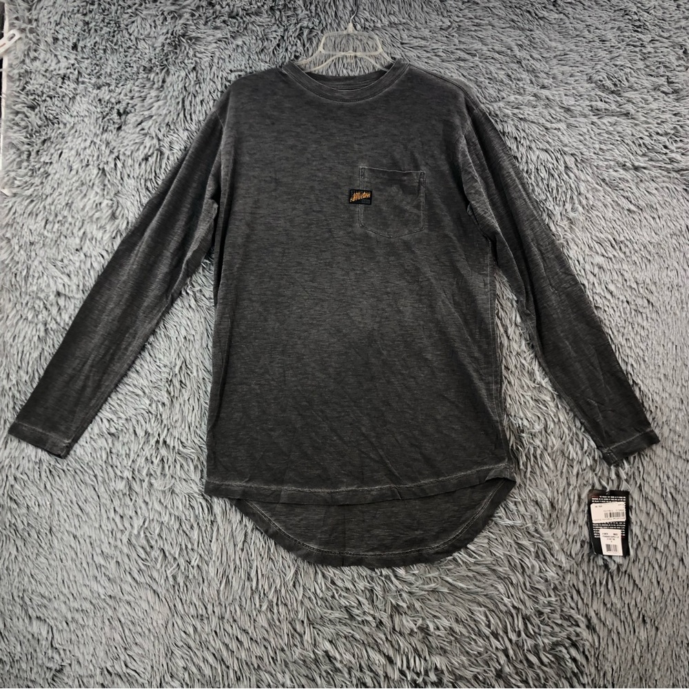 Affliction Tshirt Mens Small NWT Gray Pocket Spellout Long Sleeve Shirt